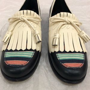 Tory Burch Navy and White Loafers